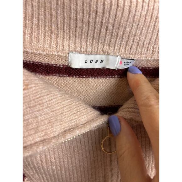 Lush  Striped Quarter Zip Striped Knit Sweater - Picture 3 of 7